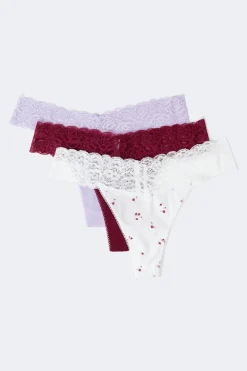 Outlet Gina Tricot 3-pack soft cotton thong Paars