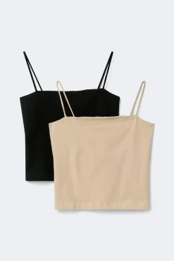 New Gina Tricot 2-pack spagetti strap singlet Zwart
