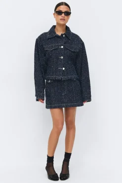 Gina Tricot Peplum boucle denim jacket Blauw
