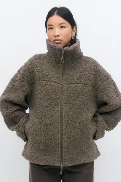 Gina Tricot Pile zip jacket Bruin