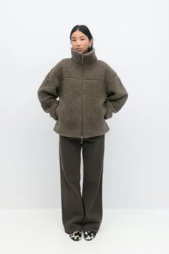 Gina Tricot Pile zip jacket Bruin