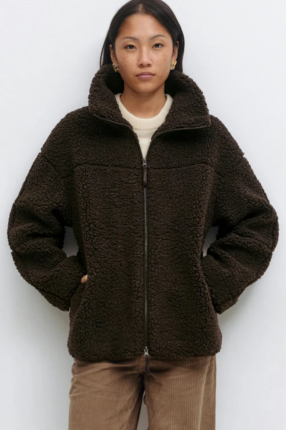 New Gina Tricot Pile zip jacket Bruin