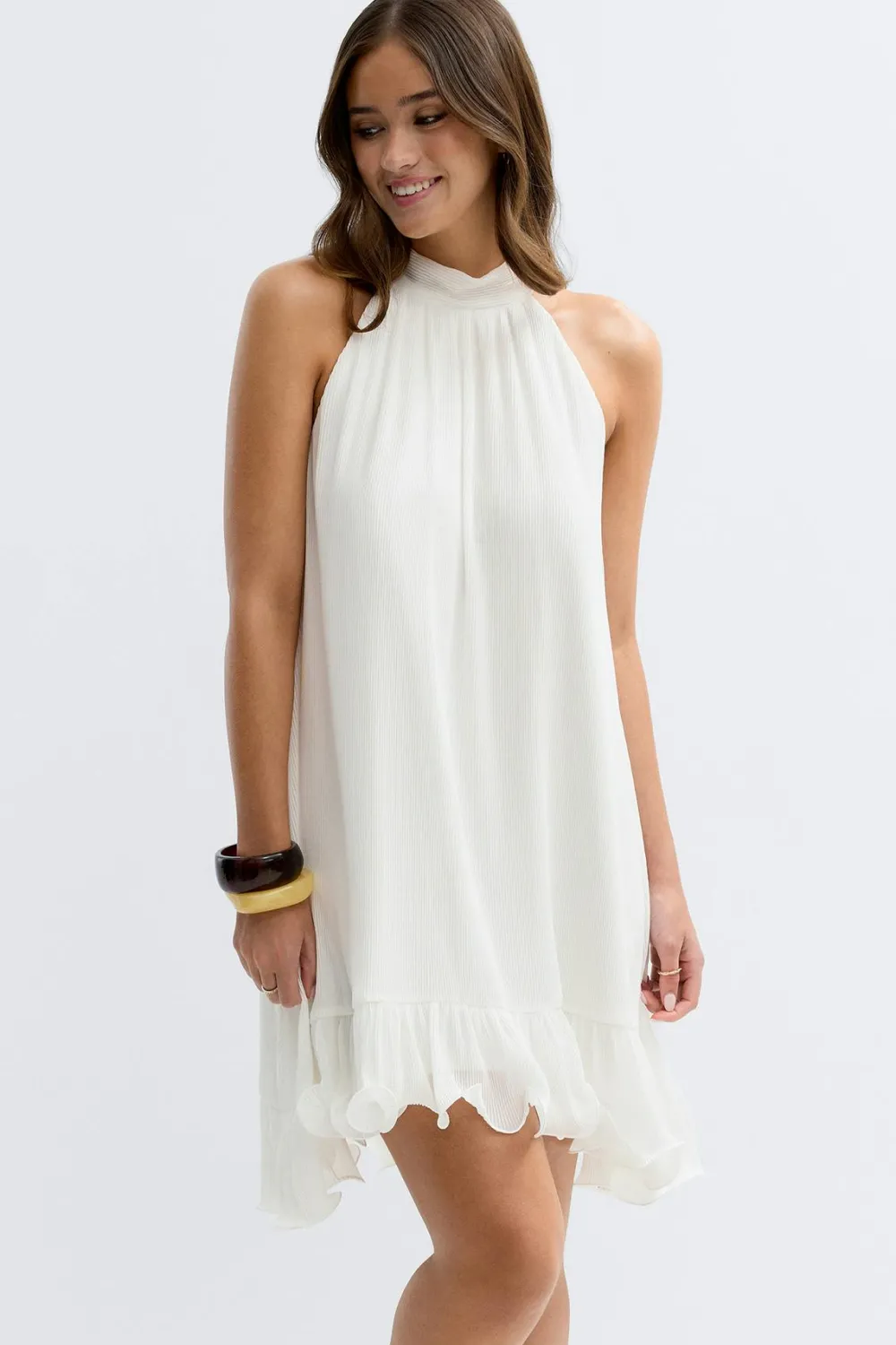 Online Gina Tricot Pleated frill mini dress Wit