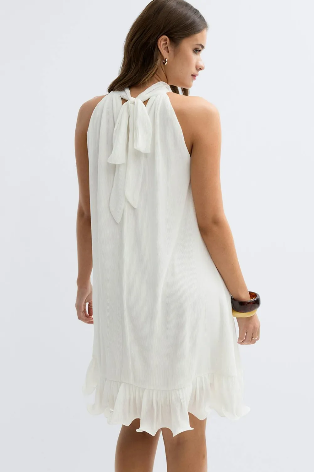 Online Gina Tricot Pleated frill mini dress Wit