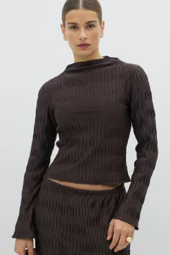 Discount Gina Tricot Pleated funnel neck top Bruin