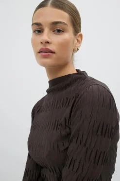 Discount Gina Tricot Pleated funnel neck top Bruin