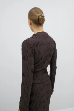 Discount Gina Tricot Pleated funnel neck top Bruin