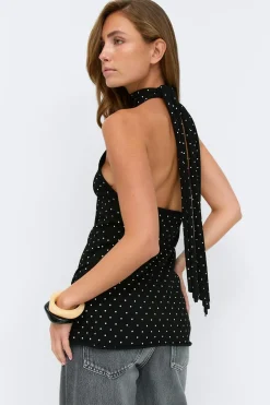 Clearance Gina Tricot Polka dot knitted top Zwart