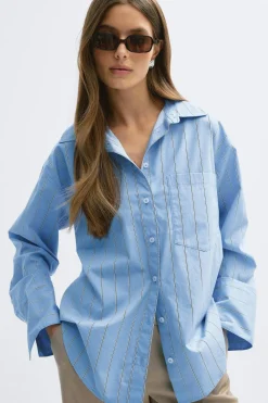 Online Gina Tricot Poplin shirt Blauw