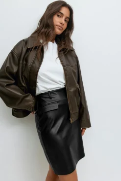 Online Gina Tricot Pu midi skirt Zwart