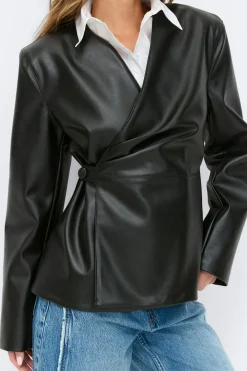 Online Gina Tricot Pu wrap blazer Zwart