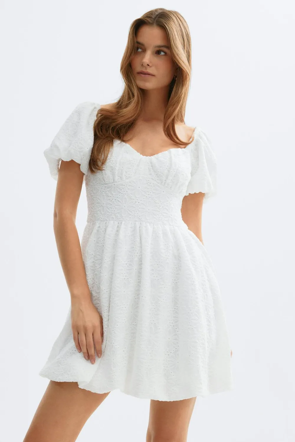 New Gina Tricot Puff sleeve mini dress Wit