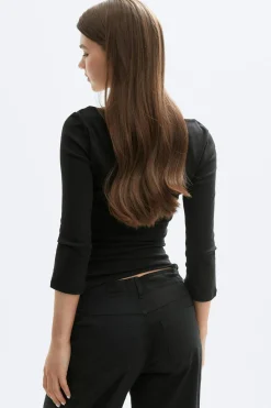 Online Gina Tricot Quarter sleeve boatneck top Zwart