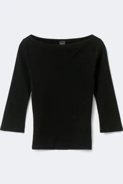 Online Gina Tricot Quarter sleeve boatneck top Zwart