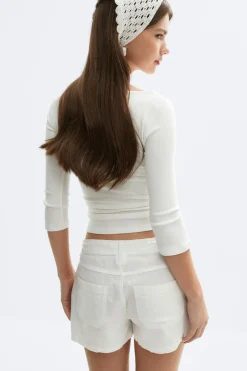 Clearance Gina Tricot Quarter sleeve boatneck top Wit