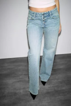 Sale Gina Tricot Rebel button wide jeans Blauw
