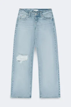 New Gina Tricot Rebel low wide petite jeans Blauw