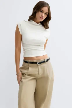 Clearance Gina Tricot Ruched funnel neck top Wit