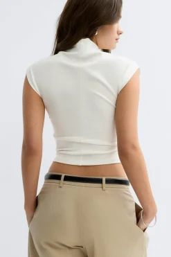 Clearance Gina Tricot Ruched funnel neck top Wit