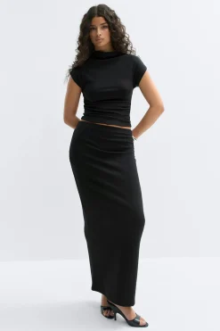 New Gina Tricot Ruched maxi skirt Zwart