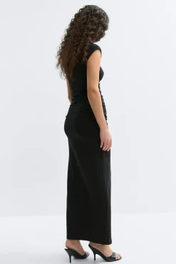 New Gina Tricot Ruched maxi skirt Zwart