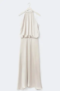 Sale Gina Tricot Satin halterneck maxi dress Beige