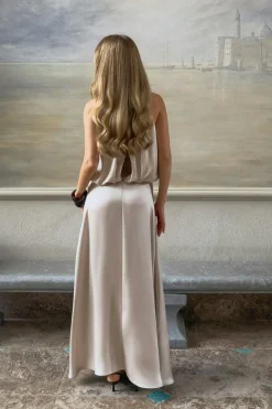 Sale Gina Tricot Satin halterneck maxi dress Beige