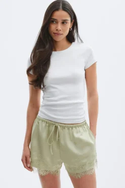 Gina Tricot Satin lace shorts Groen