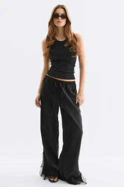 Sale Gina Tricot Satin lace trousers Zwart
