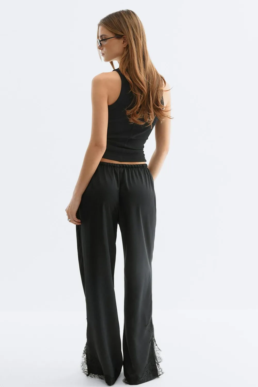 Sale Gina Tricot Satin lace trousers Zwart