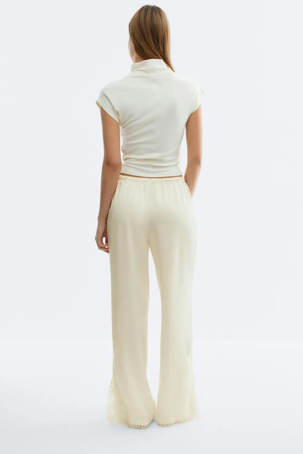 Sale Gina Tricot Satin lace trousers Wit