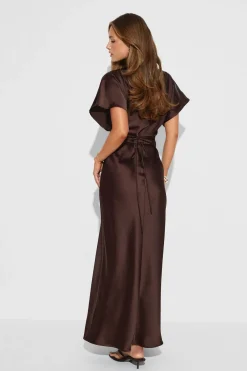 Gina Tricot Satin maxi dress Bruin