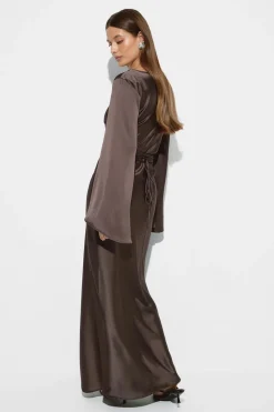 Clearance Gina Tricot Satin wide sleeve maxi dress Bruin