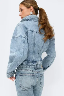 Online Gina Tricot Sculpted denim jacket Blauw