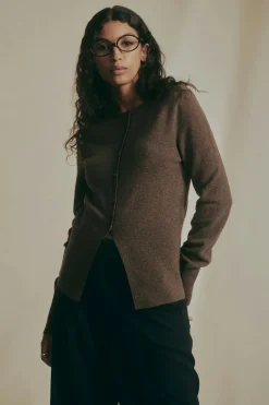 Clearance Gina Tricot Shaped knitted wool cardigan Bruin