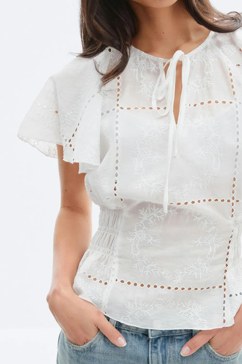 Sale Gina Tricot Sheer blouse Wit