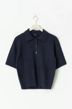 New Gina Tricot Short sleeve knit collar top Blauw