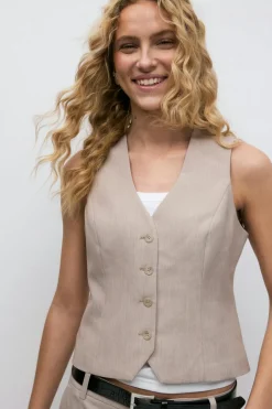 Best Gina Tricot Short v-neck vest Beige