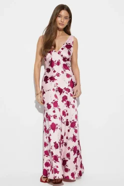 Clearance Gina Tricot Sleeveless satin maxi dress Roze