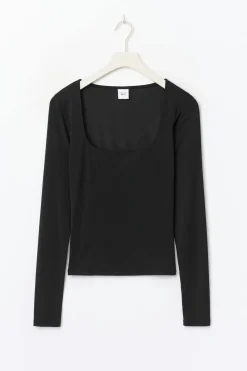 Best Gina Tricot Slim fit scoop neck top Zwart