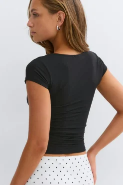 Best Gina Tricot Slim fit short sleeve top Zwart