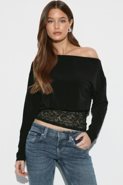 Online Gina Tricot Slouchy lace top Zwart