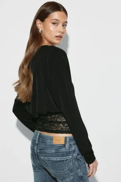 Online Gina Tricot Slouchy lace top Zwart