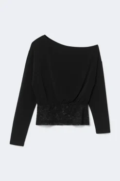 Online Gina Tricot Slouchy lace top Zwart