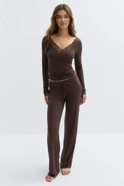 Hot Gina Tricot Soft lace loungewear top Bruin