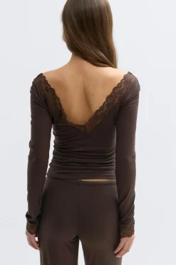 Hot Gina Tricot Soft lace loungewear top Bruin