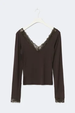 Hot Gina Tricot Soft lace loungewear top Bruin