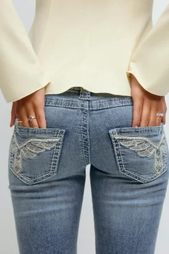 Online Gina Tricot Sparkle low flare jeans Blauw