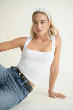 Sale Gina Tricot Square neck tank top Wit