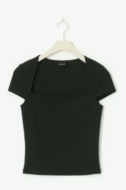 Clearance Gina Tricot Square neck top Zwart